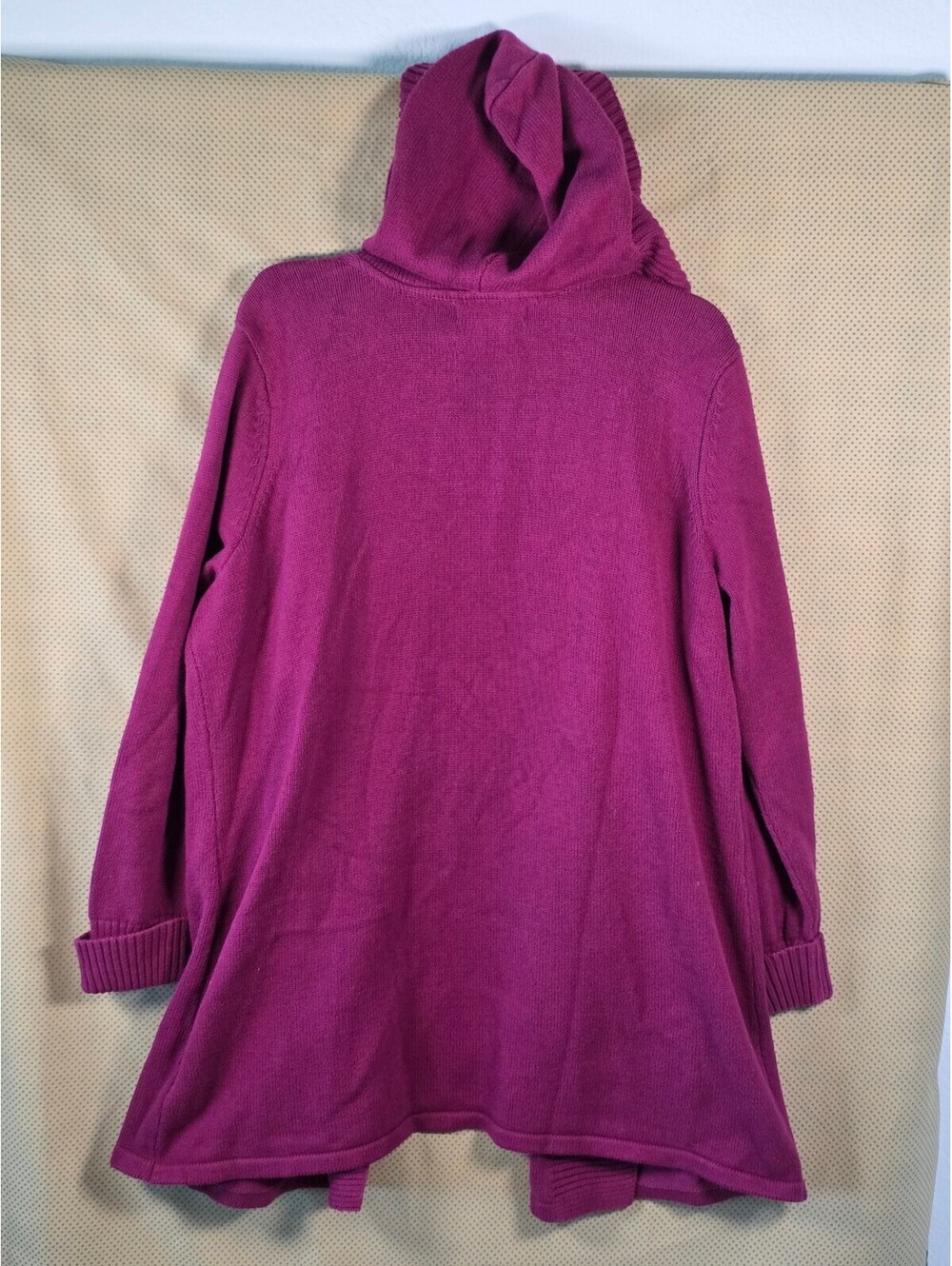 Tahari Women's 2X Magenta Pink Hooded Open Front Long Knit Cardigan Sweater - Picture 7 of 8